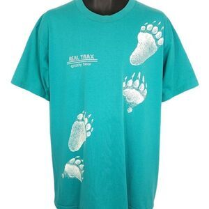 Grizzly Bear Real Trax T Shirt Vintage 80s All Over Print Nature Tee Made In USA